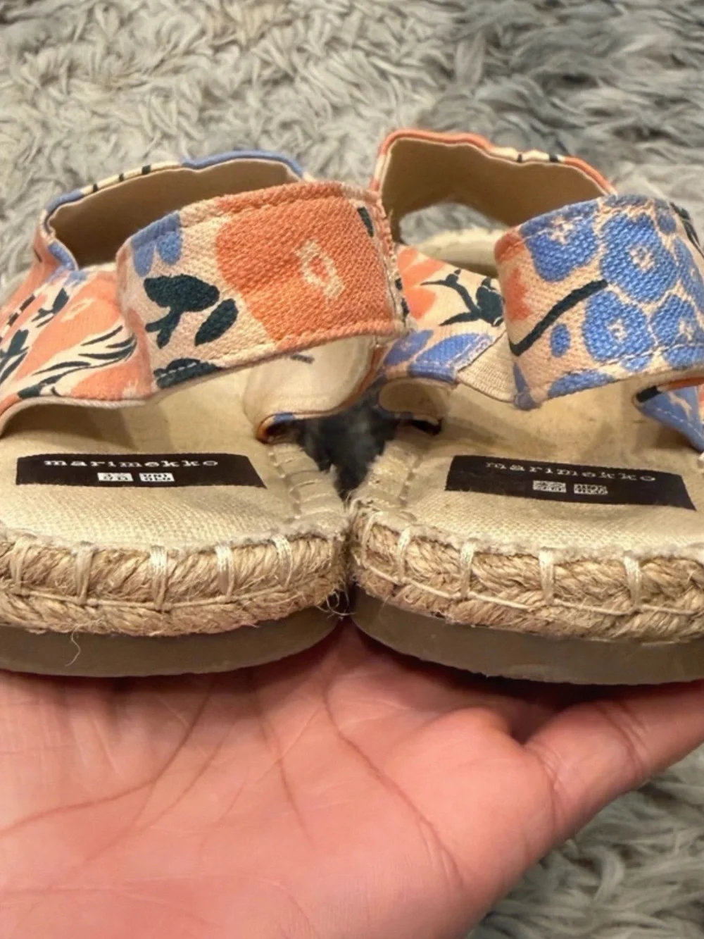 Marimekko x Uniqlo Orange Blue Floral Espadrille Sandals Size L US 8.5